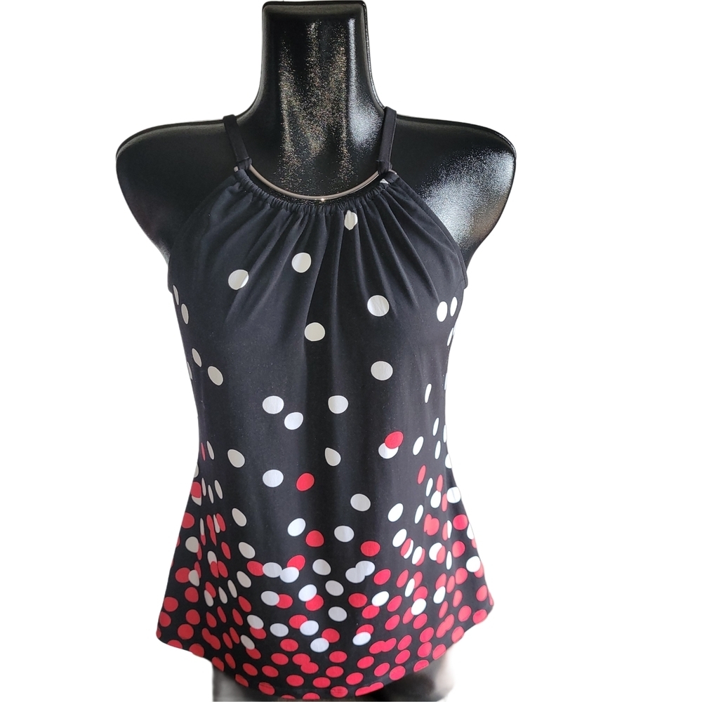 Ricki's Black Halter Top With Red and White Polka Dots Size M